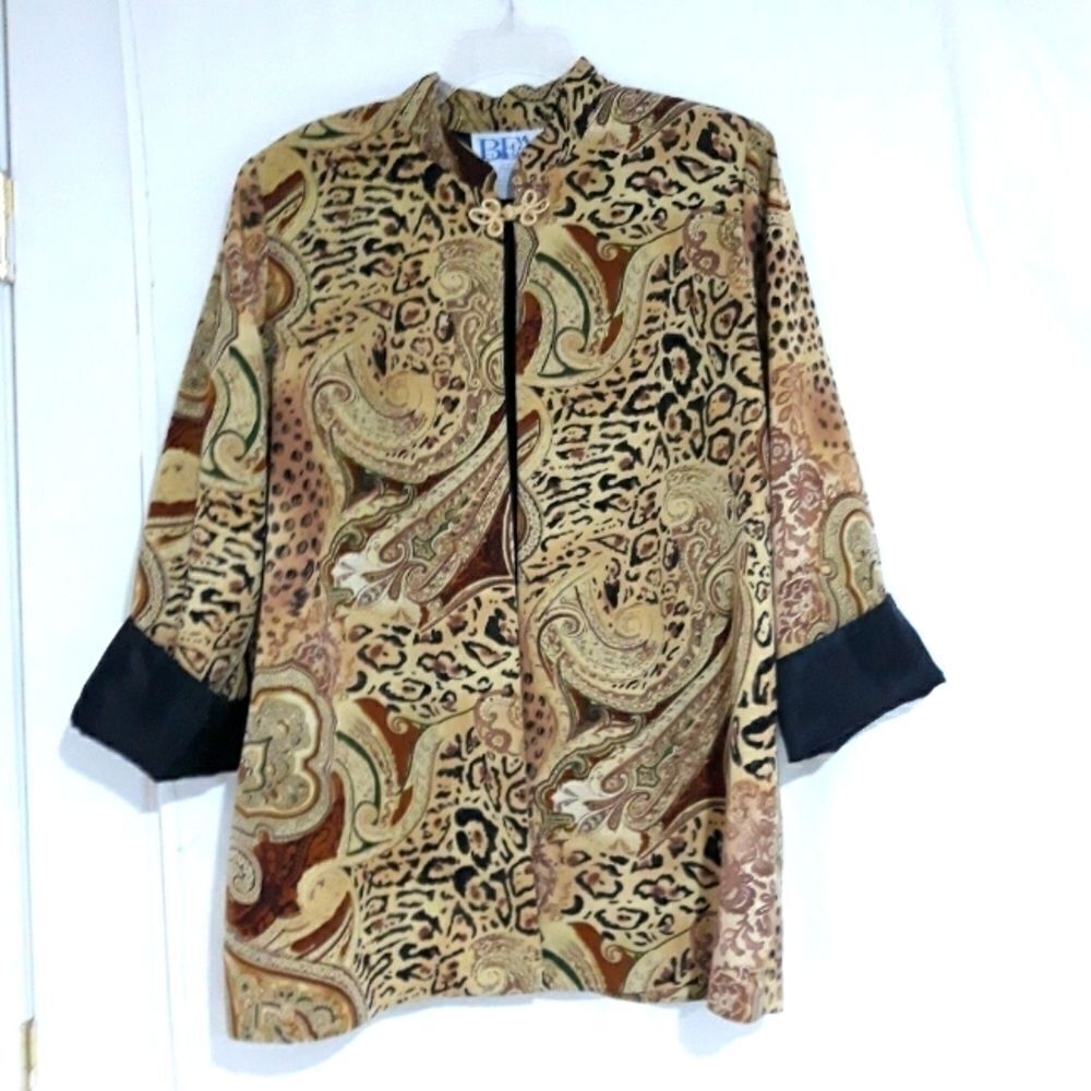 Vintage BFA Classic Plus Paisley Animal Print Long Sleeve Open Blazer Si… - Picture 9 of 15